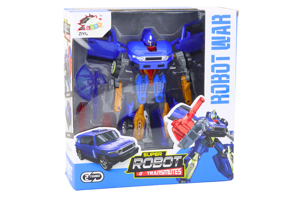 Robot auto 2v1 s transformací a zbraněmi modrý