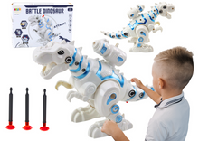 Robot dinosaurus s vystřelovačem šípů světla zvuky bílý