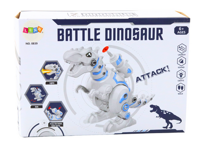 Robot dinosaurus s vystřelovačem šípů světla zvuky bílý