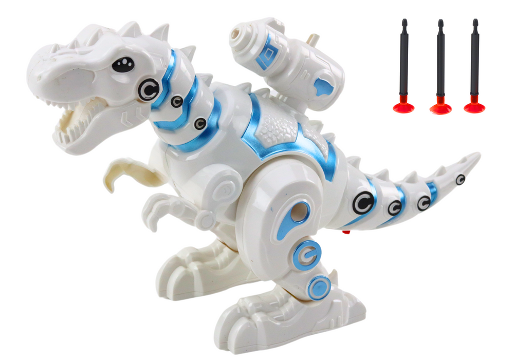 Robot dinosaurus s vystřelovačem šípů světla zvuky bílý