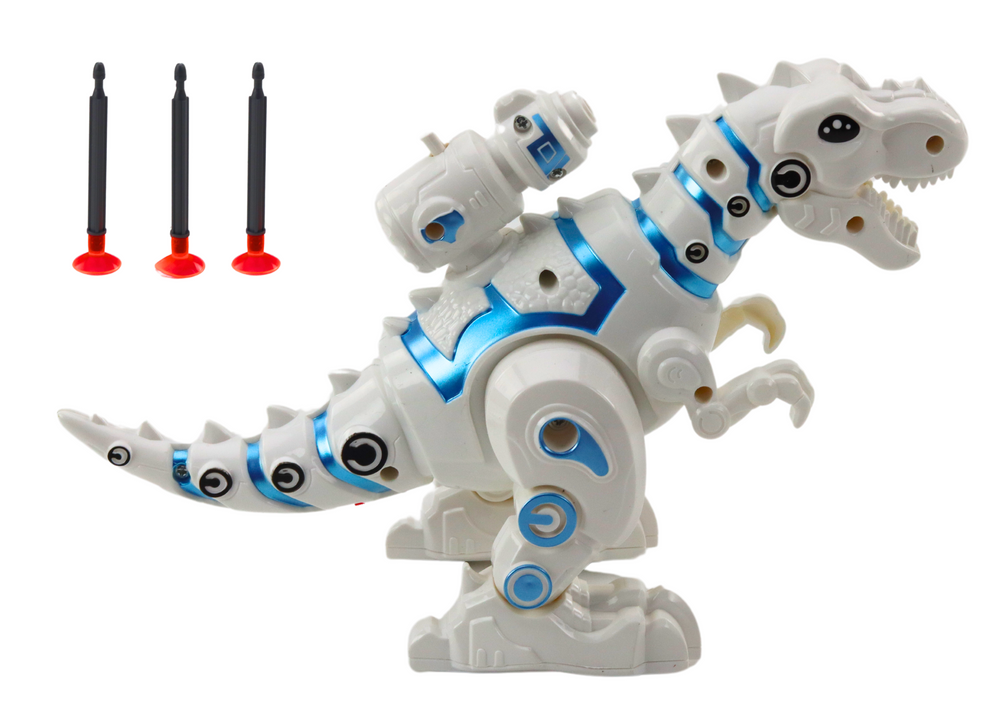 Robot dinosaurus s vystřelovačem šípů světla zvuky bílý