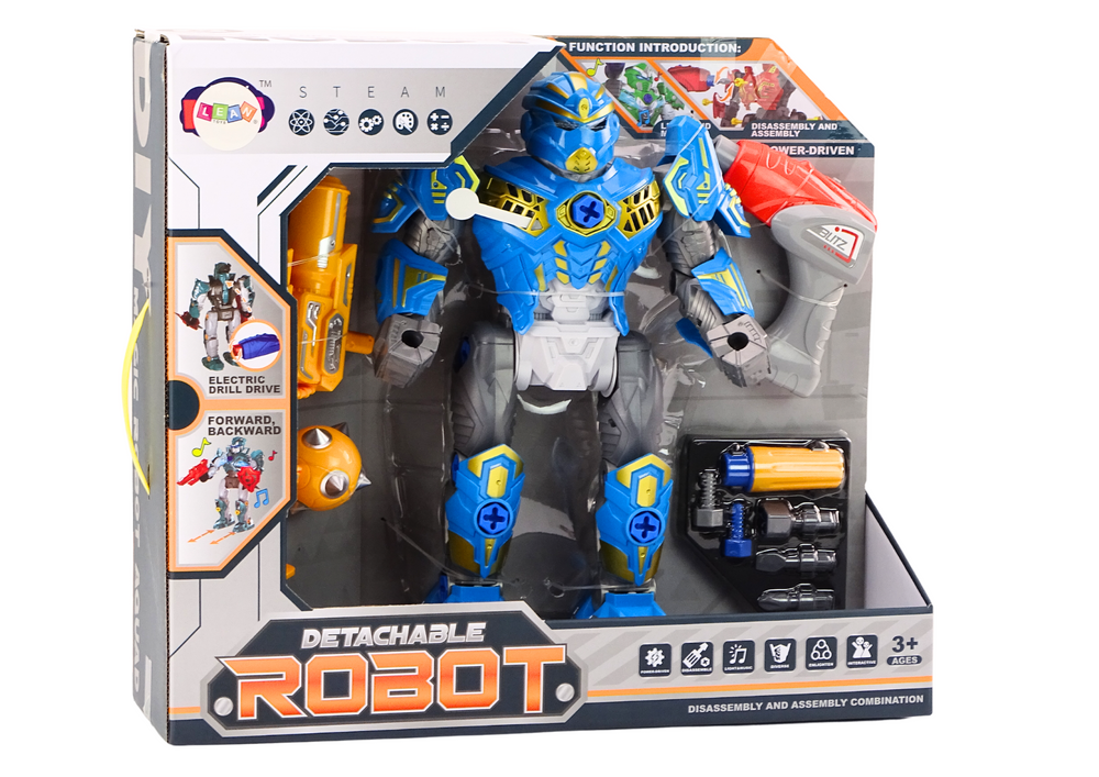 Robot k sestavování s vrtačkou a šroubovákem se světly a zvuky modrý
