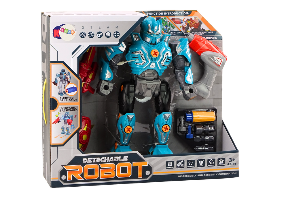 Robot k sestavování s vrtačkou a šroubovákem se světly a zvuky turkusový