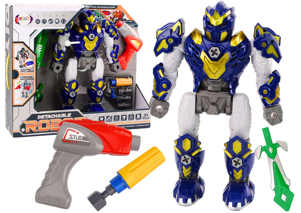 Robot se šroubovákem a vrtačkou světla zvuky modrý