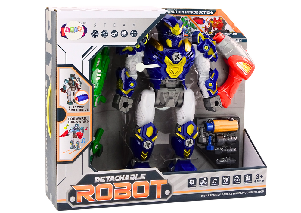 Robot se šroubovákem a vrtačkou světla zvuky modrý