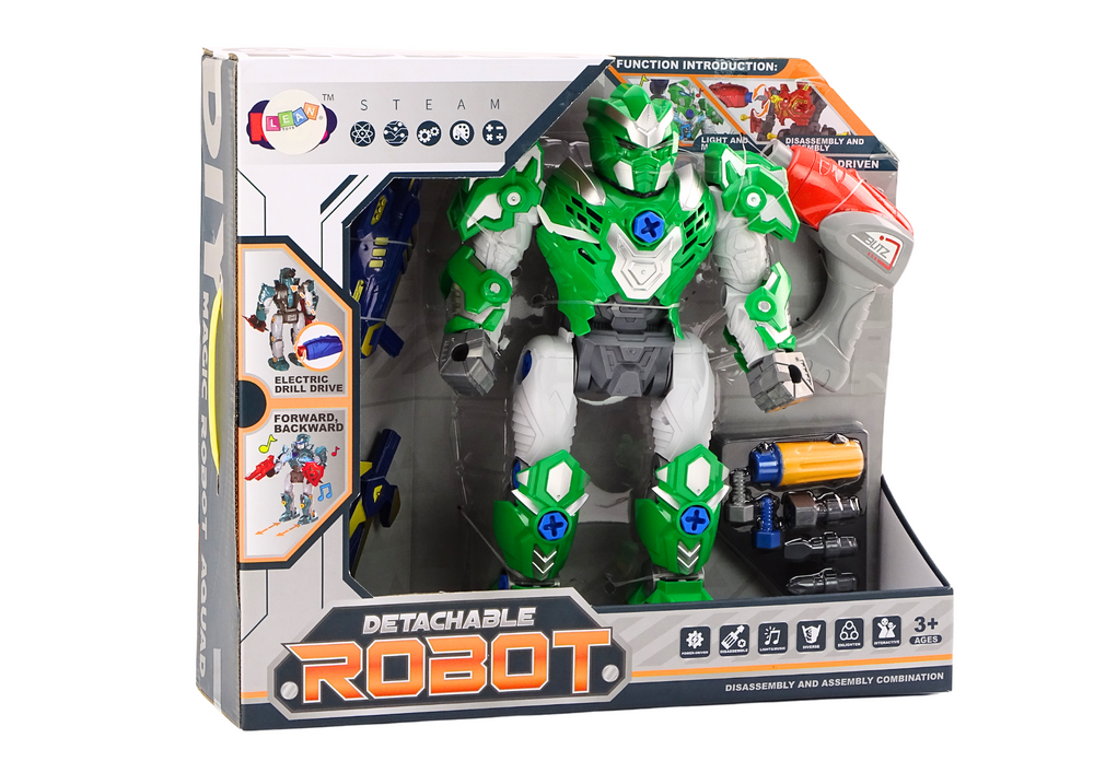 Robot stavebnice s vrtačkou a šroubovákem světla zvuky zelený