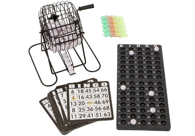 Rodinná hra Bingo Lotto s kovovým bubnem a 75 koulemi