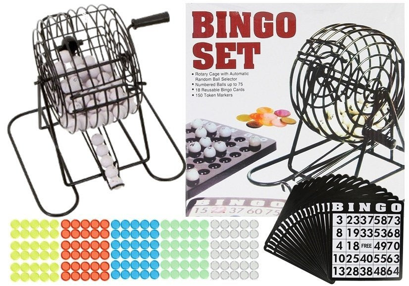 Rodinná hra Bingo Lotto s kovovým bubnem a 75 koulemi