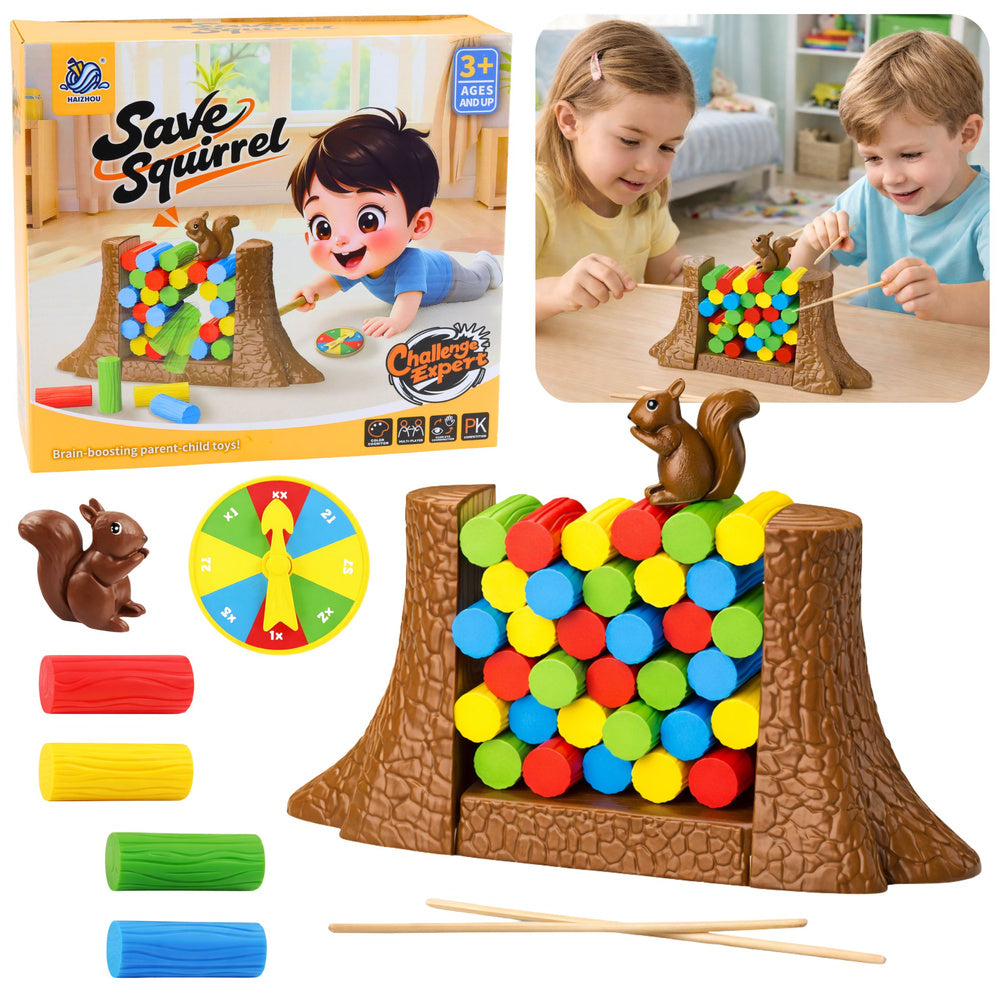 Rodinná zručnostní hra Zachraň veverku s losovací terčí