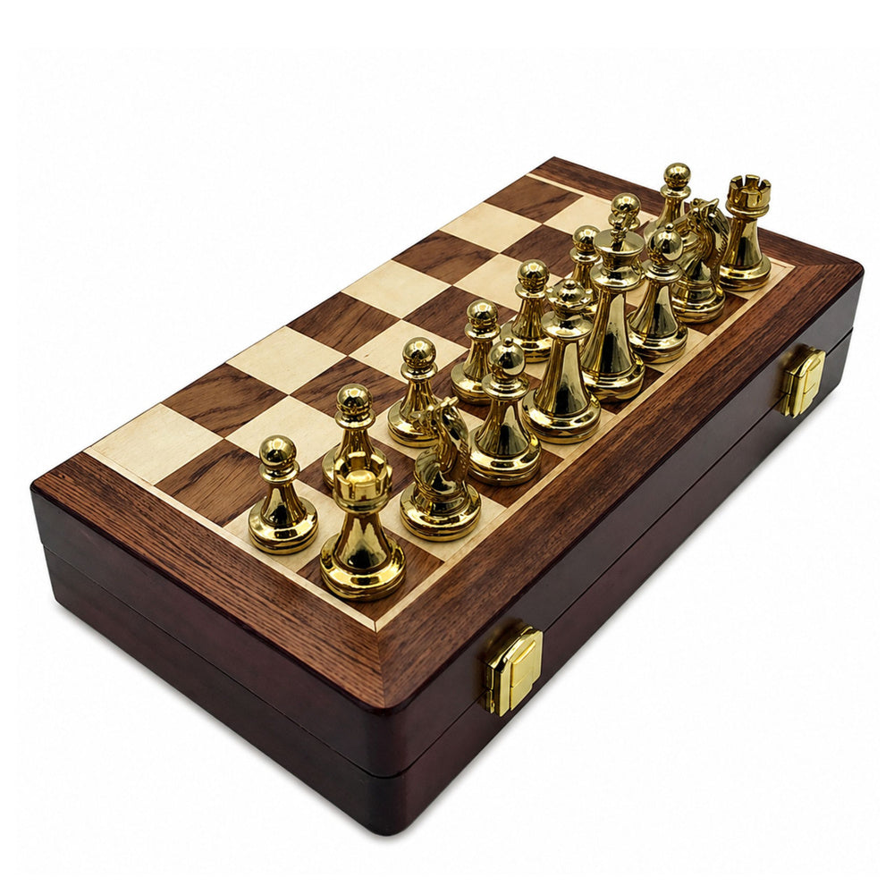 Šachy kovové figurky se skládací deskou – strategická hra
