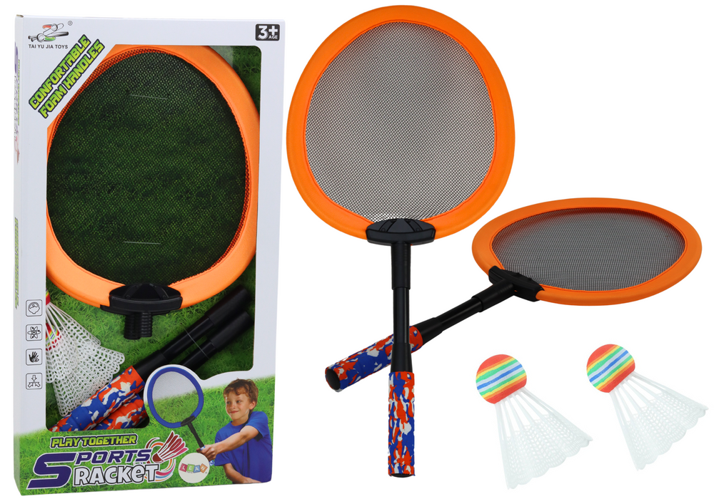 Sada 2 badmintonových raket s 2 košíčky – oranžová