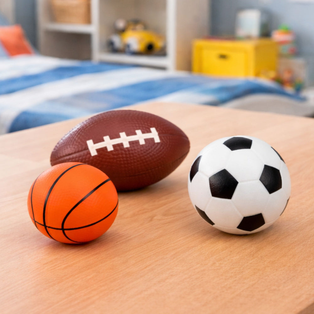 Sada 3 pěnových míčů fotbal basketbal rugby 10cm