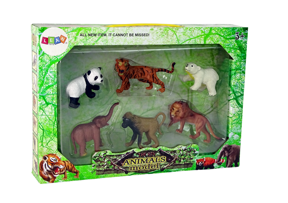 Sada 6 figurek divoká zvířata – tygr lev slon panda opice