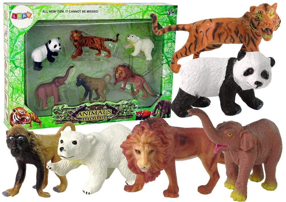 Sada 6 figurek divoká zvířata – tygr lev slon panda opice
