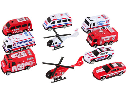 Sada autíček hasičská a záchranná služba 10 vozidel s helikoptérou