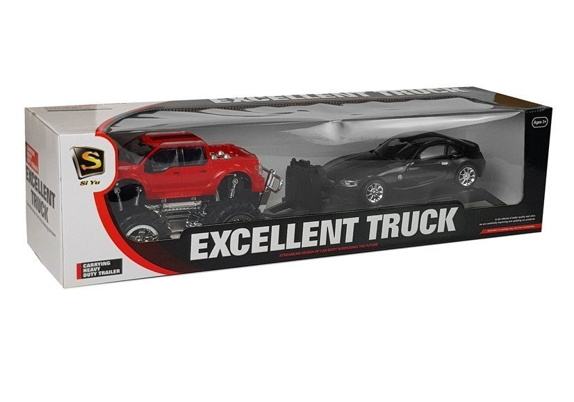 Sada autíček Monster Truck s návěsem a BMW 58 cm červený