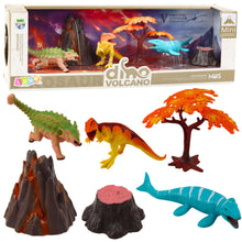 Sada figurek dinosaurů s vulkánem a stromem 6 dílů