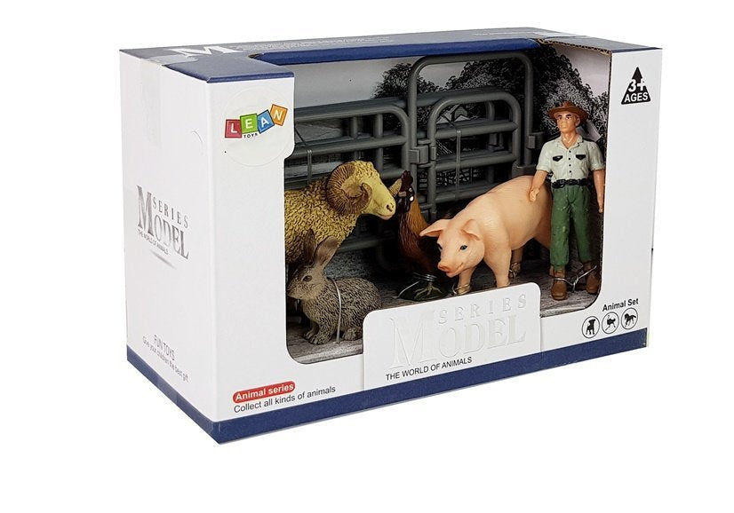 Sada figurek domácích zvířat – s farmářem a prasátkem