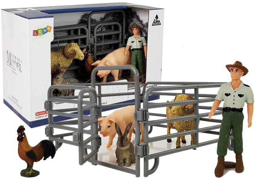 Sada figurek domácích zvířat – s farmářem a prasátkem