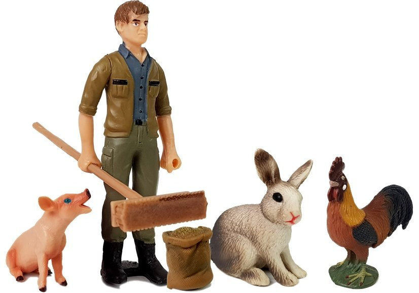 Sada figurek farma se zvířátky – 5 dílů s farmářem