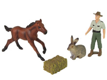 Sada figurek zvířata kůň králík farmář – se senem