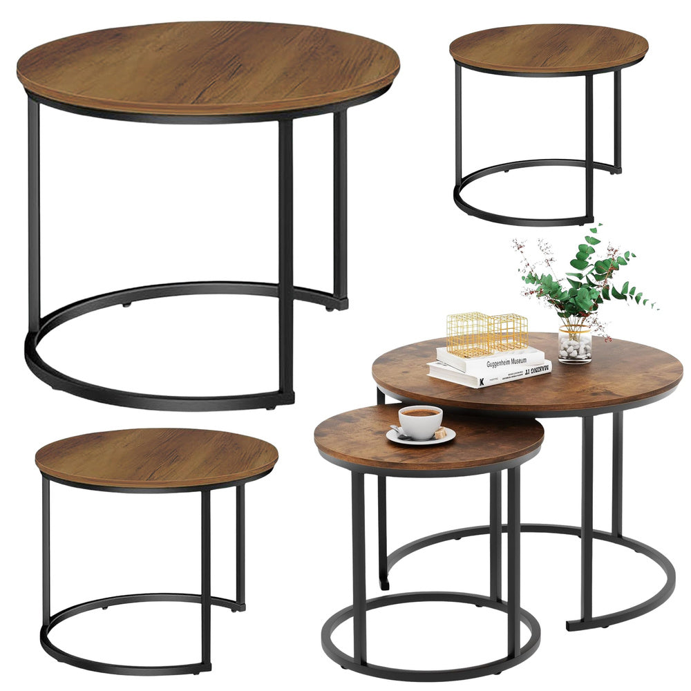 Sada konferenčních stolků 3v1 – vintage přírodní dřevo