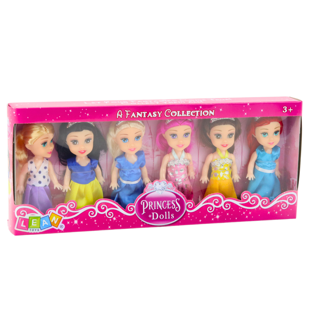 Sada mini panenky princezny 11cm – pohádkové šaty 6ks