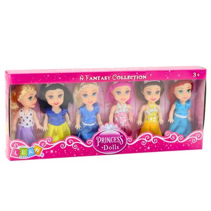 Sada mini panenky princezny 11cm – pohádkové šaty 6ks
