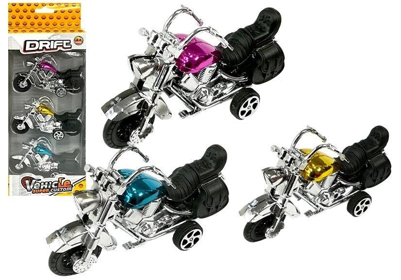 Sada motocyklů 3 kusy s fricčním pohonem růžová modrá zlatá