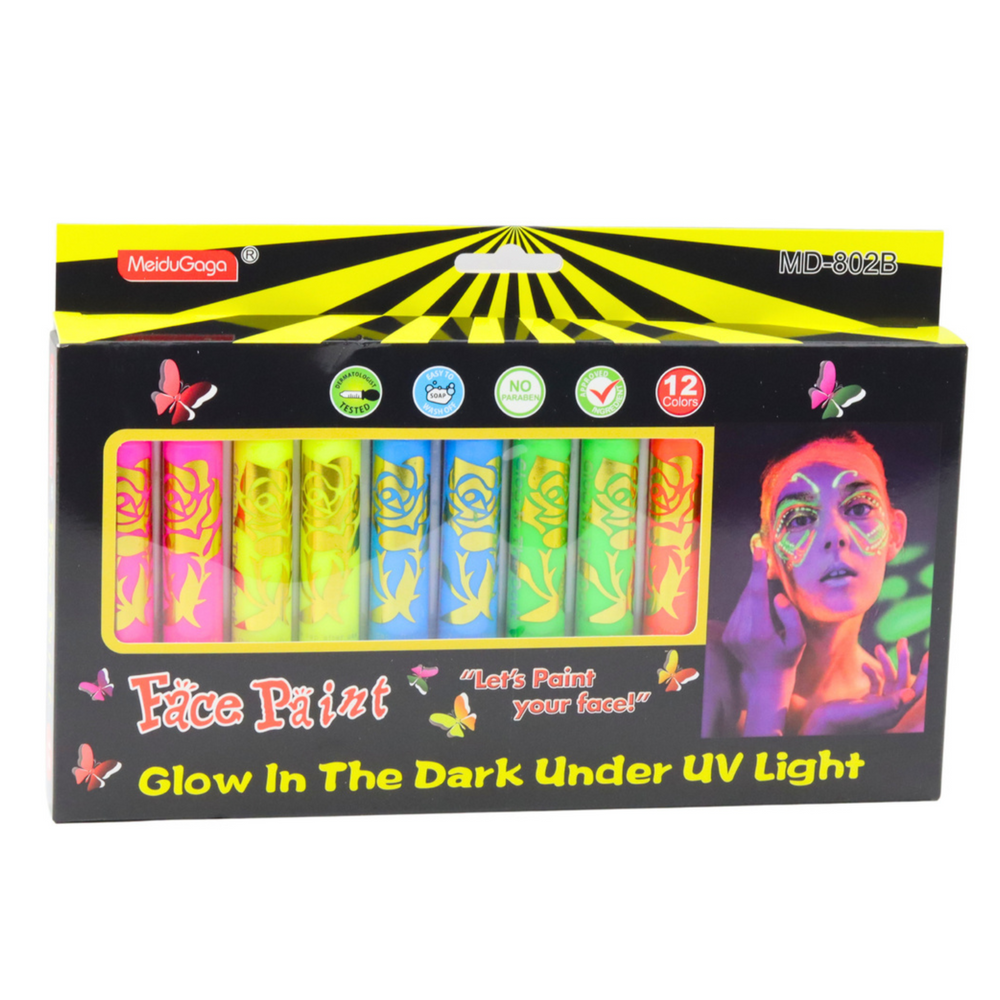 Sada na malování obličeje – 12 neonových UV fixů
