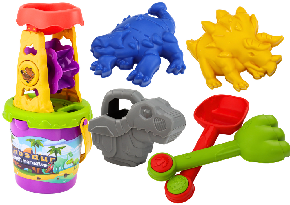 Sada na písek s dinosaury mlýnek lejek lopatka hrábě konvička