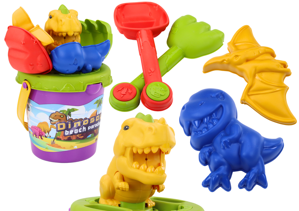 Sada na písek s kbelíkem lopatkou hrabičkami a formičkami dinosauři