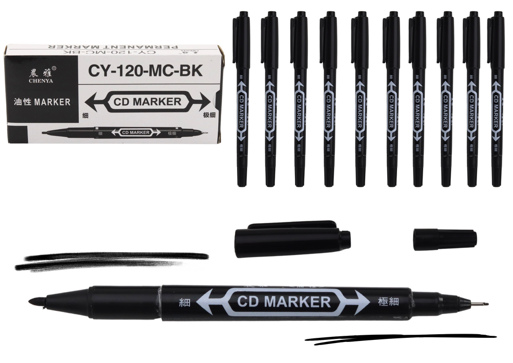 Sada vodoodporných oboustranných markerů na CD 10 ks černá