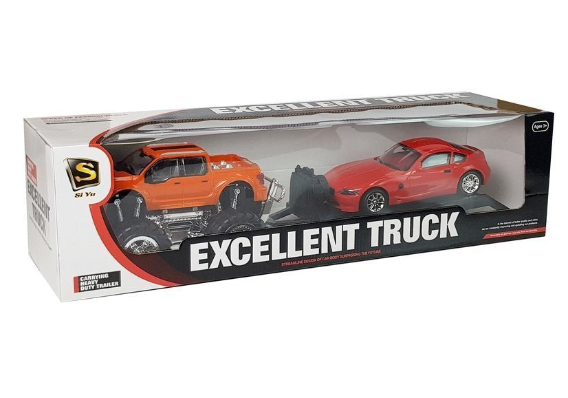 Sada vozidel Monster Truck s návěsem a BMW 58 cm oranžová červená