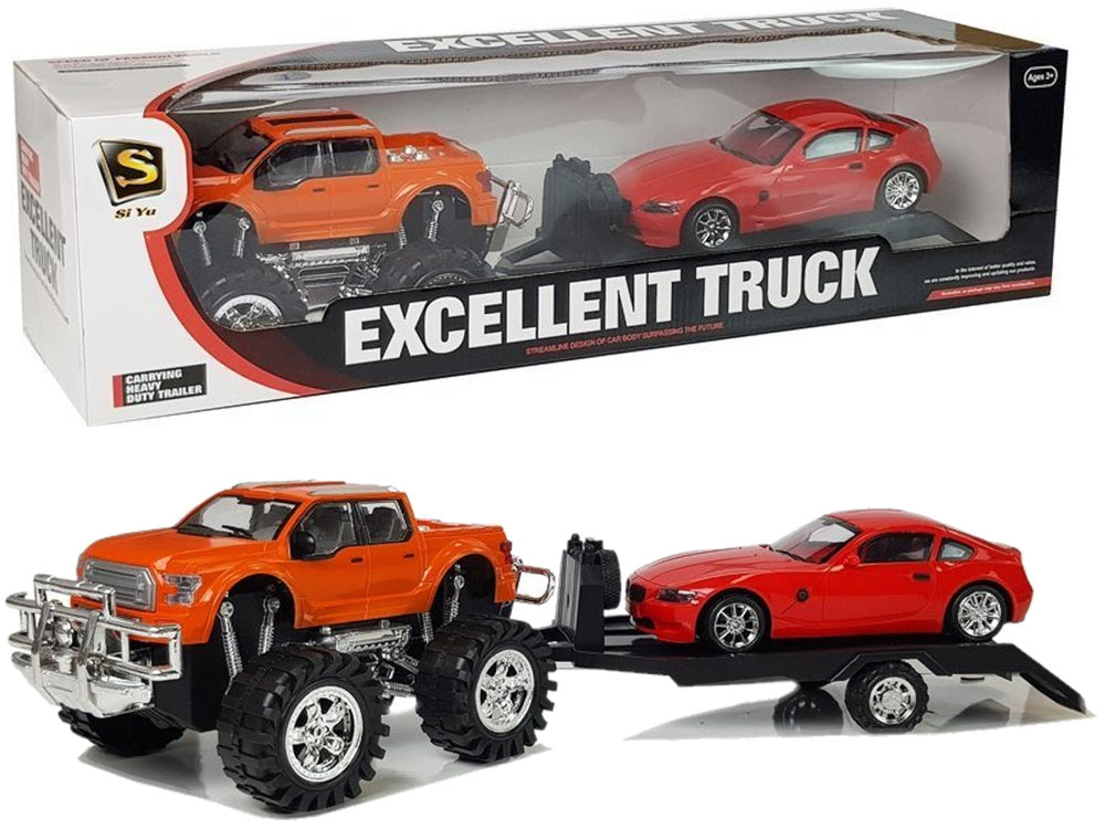 Sada vozidel Monster Truck s návěsem a BMW 58 cm oranžová červená