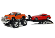 Sada vozidel Monster Truck s návěsem a BMW 58 cm oranžová červená
