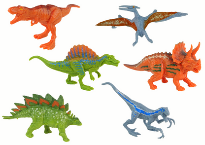 Sada vozidel s helikoptérou a dinosaury – 6 kusů barevné