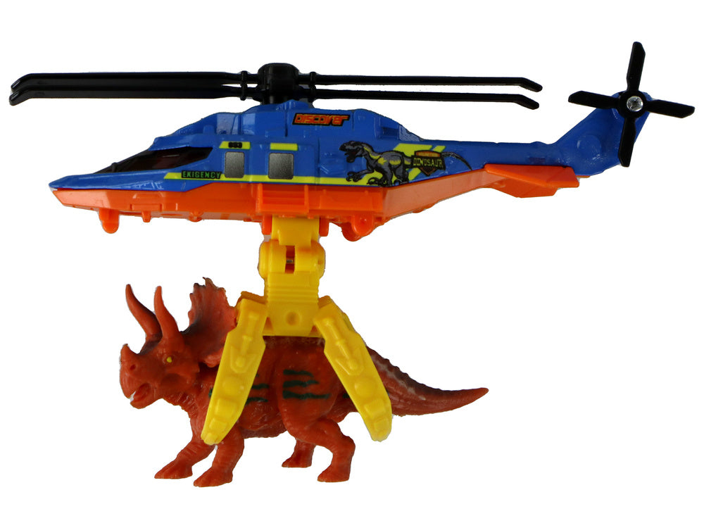 Sada vozidel s helikoptérou a dinosaury 6 kusů barevné