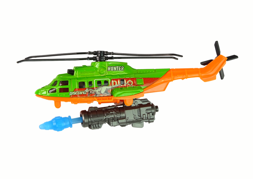 Sada vozidel s helikoptérou a dinosaury – 8 kusů barevné