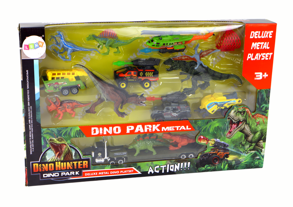 Sada vozidel s helikoptérou a dinosaury – 8 kusů | hračky