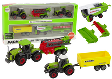Sada zemědělských strojů 6 kusů – traktor kombajn s přívěsy