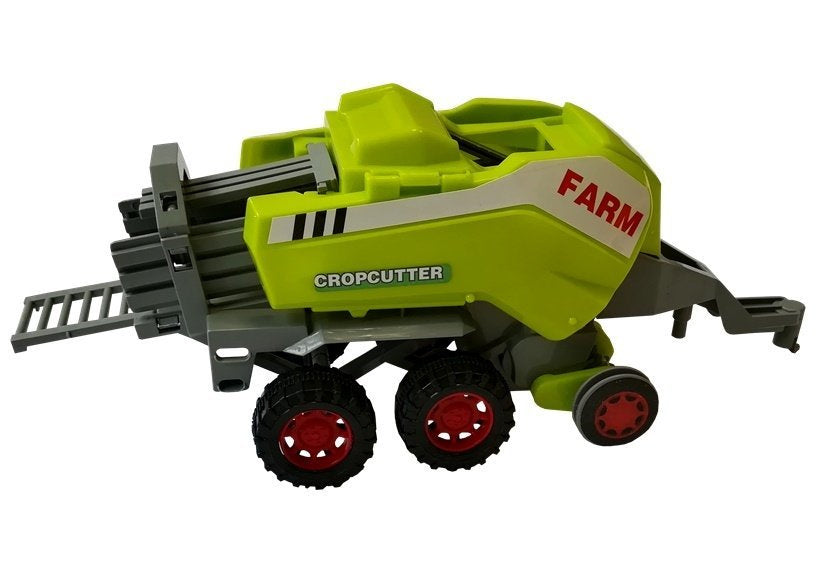 Sada zemědělských strojů traktor s hrabičkou a lisem