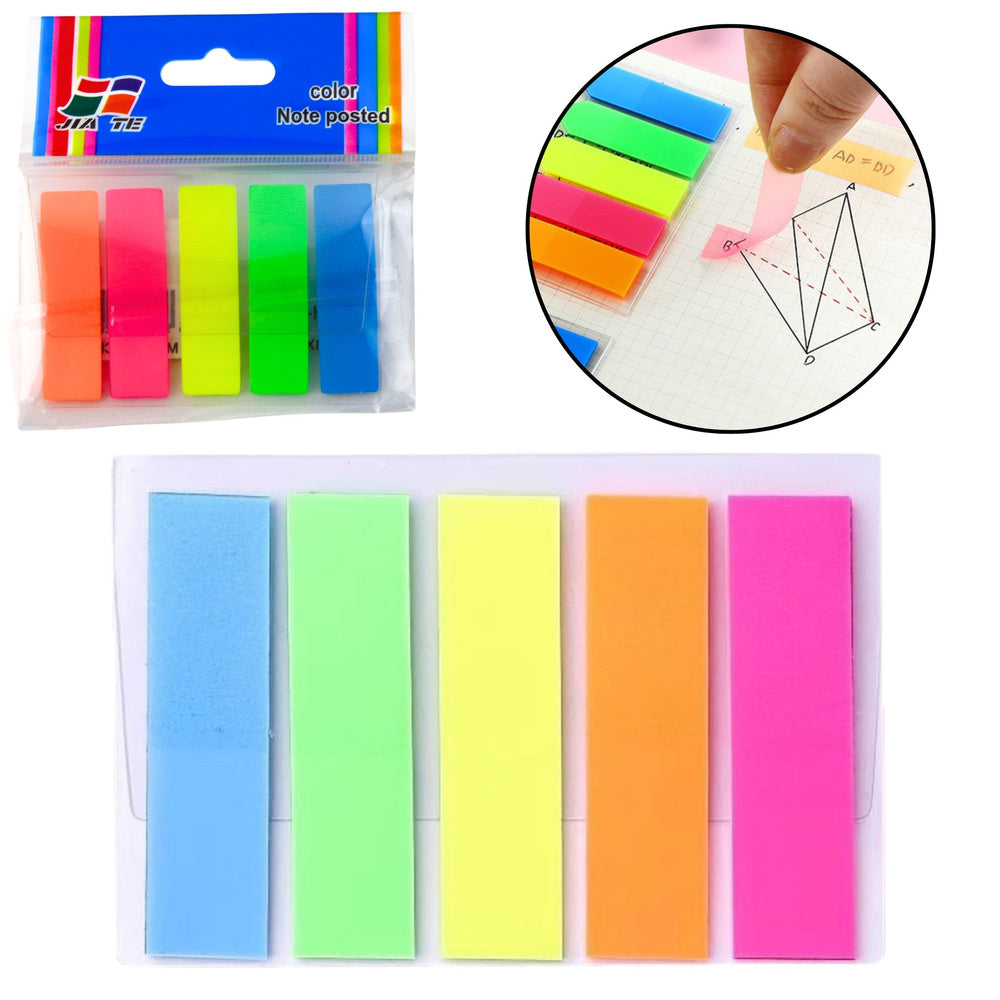 Samolepicí záložky barevné 45x12mm – mix 5 neonových barev