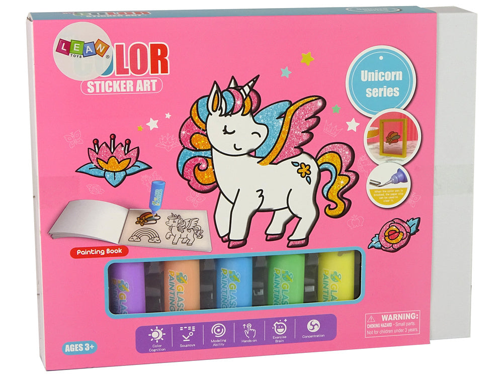 Samolepky na okno jednorožec DIY sada 8 barev s třpytkami
