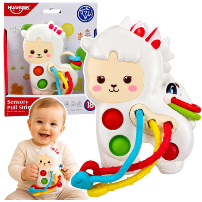 Senzorická hračka lama se šňůrkami a pop-it korálky