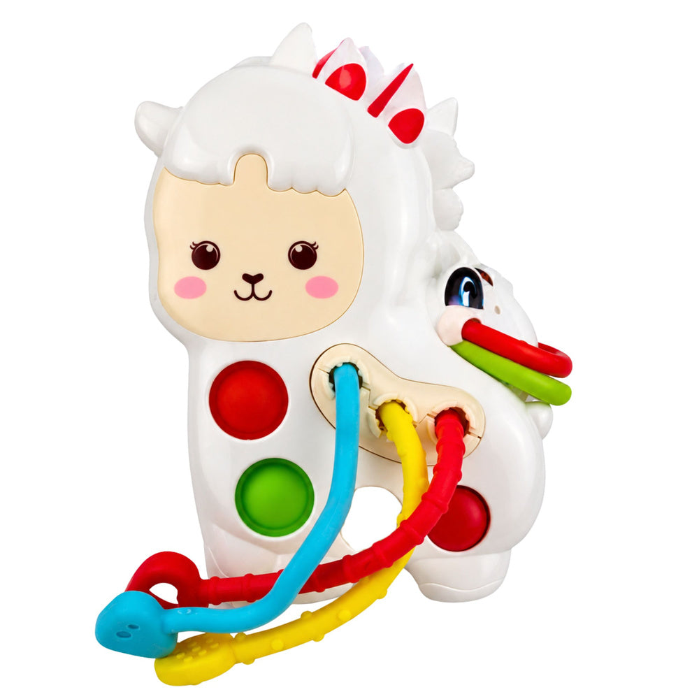 Senzorická hračka lama se šňůrkami a pop-it korálky