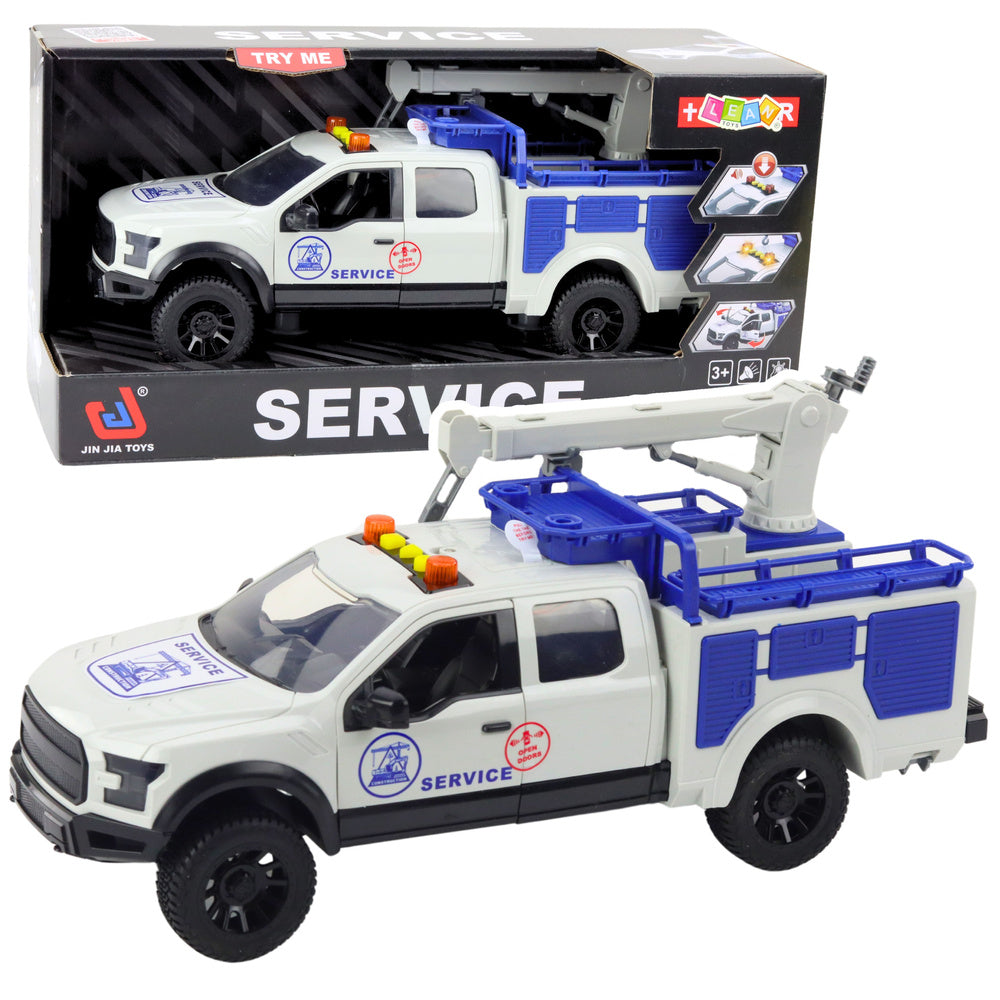 Servisní auto s jeřábem – světla zvuky bílé | 1:12
