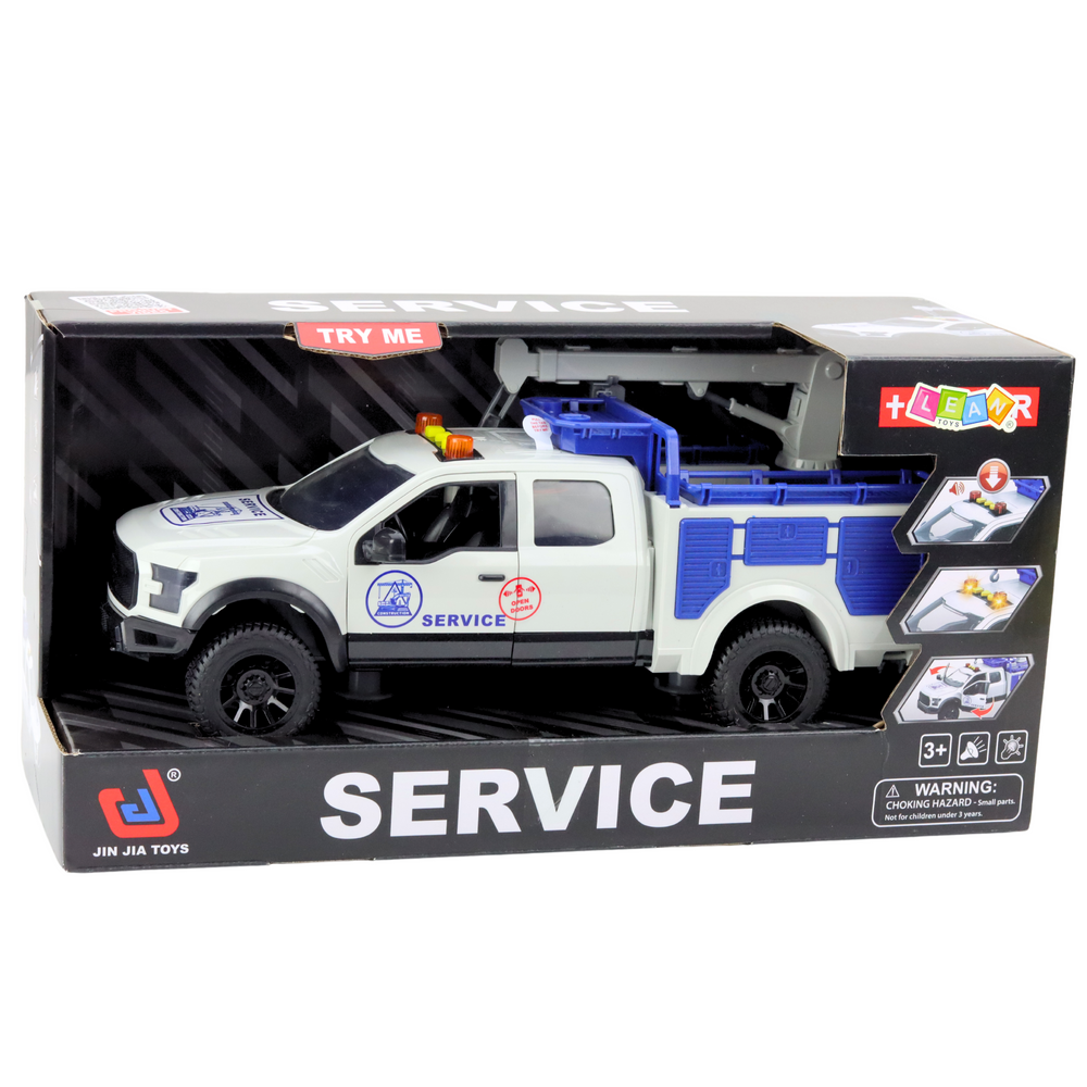 Servisní auto s jeřábem – světla zvuky bílé | 1:12