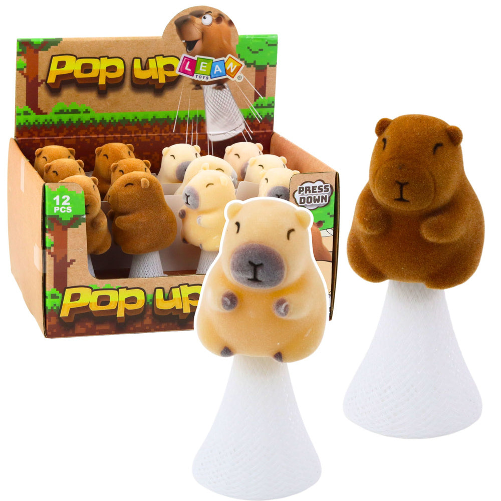 Skákající kapybara na pružině Pop Up 10cm béžová hnědá