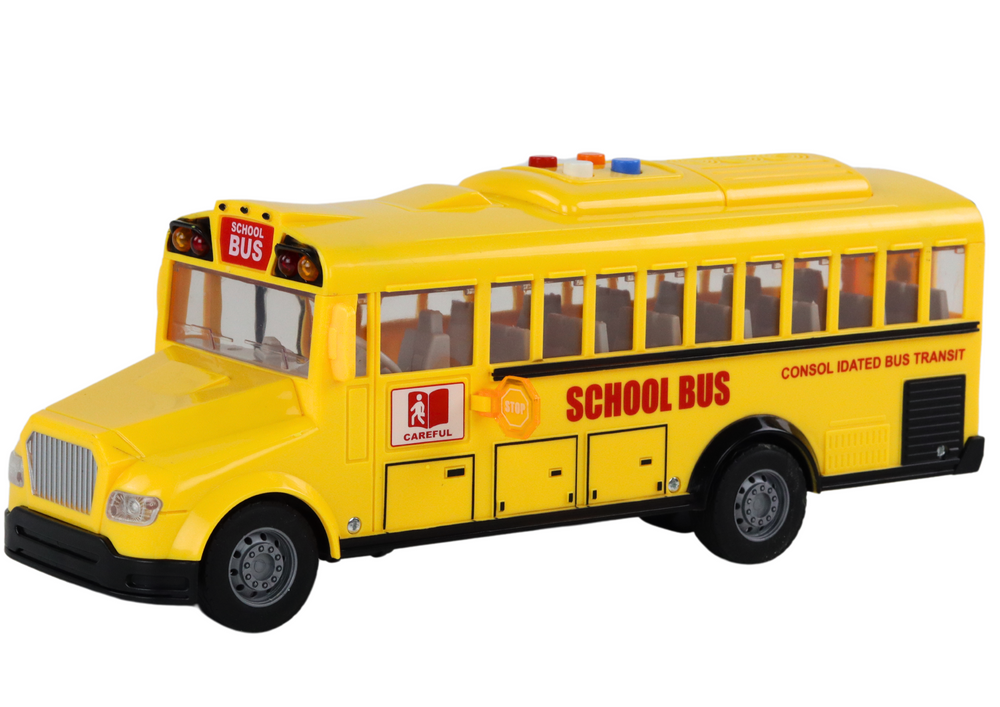 Školní autobus se zvuky a světly – žlutý model 1:16